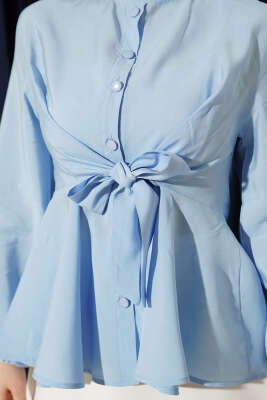 Bilek Lastikli Önü Bağlamalı Gömlek Mavi - Gömlek