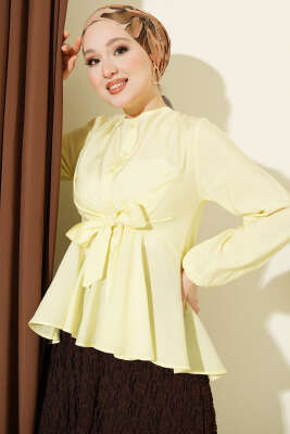 Bilek Lastikli Önü Bağlamalı Gömlek Sarı - TABLO FASHİON