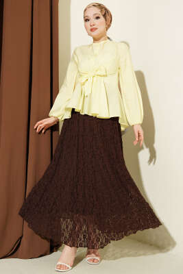 Bilek Lastikli Önü Bağlamalı Gömlek Sarı - Gömlek