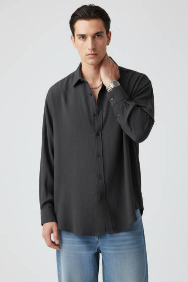 Bilek Manşet Detaylı Erkek Gömlek Siyah - Erkek Gömlek