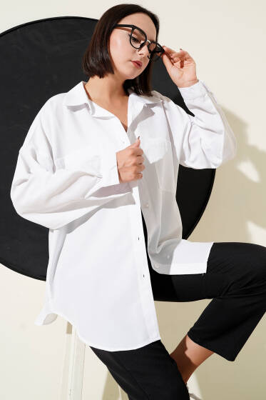 Bilek Manşetli Cepli Gömlek Beyaz - Gömlek