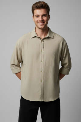 Bilek Manşetli Keten Erkek Gömlek Çağla Yeşili - GAVAZZİ