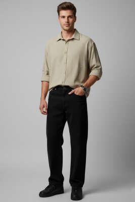 Bilek Manşetli Keten Erkek Gömlek Çağla Yeşili - Erkek Gömlek