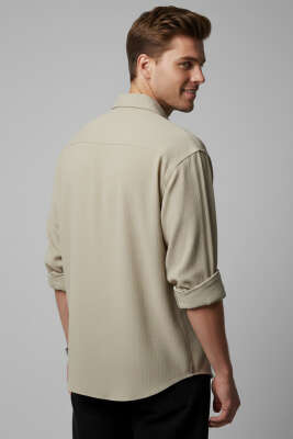 Bilek Manşetli Keten Erkek Gömlek Çağla Yeşili - Erkek Gömlek