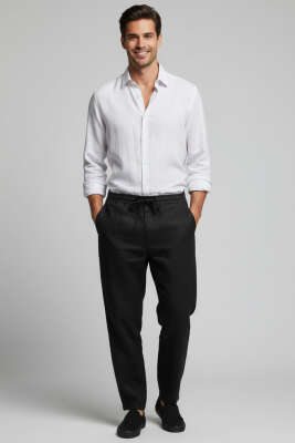 Bilek Manşetli Tensel Erkek Gömlek Beyaz - Erkek Gömlek