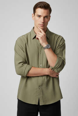 Bilek Manşetli Tensel Erkek Gömlek Haki - DEEP POİNT