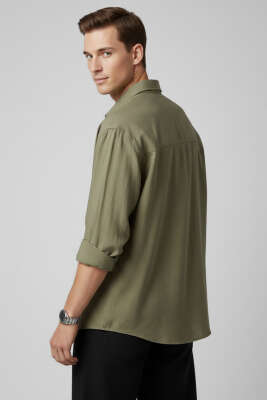 Bilek Manşetli Tensel Erkek Gömlek Haki - Erkek Gömlek