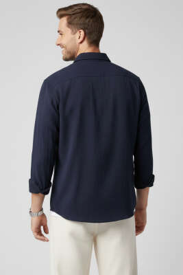 Bilek Manşetli Tensel Erkek Gömlek Lacivert - Erkek Gömlek