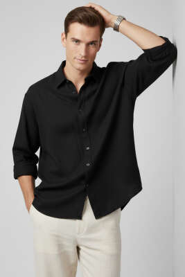 Bilek Manşetli Tensel Erkek Gömlek Siyah - DEEP POİNT