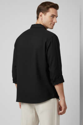 Bilek Manşetli Tensel Erkek Gömlek Siyah - Erkek Gömlek