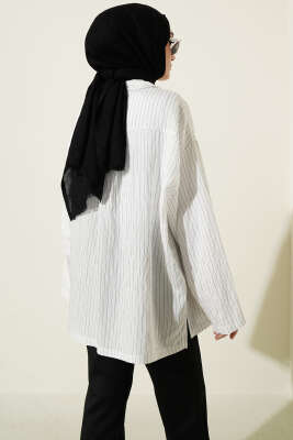 Bilek Manşetsiz İnce Çizgili Gömlek Beyaz - Gömlek