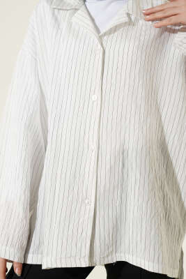 Bilek Manşetsiz İnce Çizgili Gömlek Beyaz - Gömlek