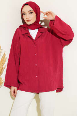 Bilek Manşetsiz İnce Çizgili Gömlek Bordo - VAV TEKSTİL