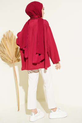 Bilek Manşetsiz İnce Çizgili Gömlek Bordo - Gömlek