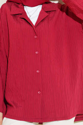 Bilek Manşetsiz İnce Çizgili Gömlek Bordo - Gömlek