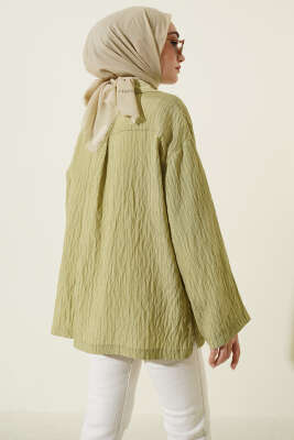 Bilek Manşetsiz İnce Çizgili Gömlek Çağla Yeşili - Gömlek