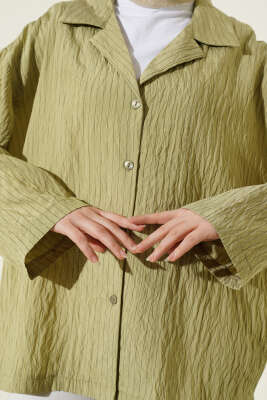 Bilek Manşetsiz İnce Çizgili Gömlek Çağla Yeşili - Gömlek