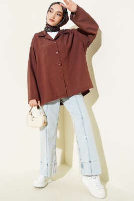 Bilek Manşetsiz İnce Çizgili Gömlek Kahve - Gömlek