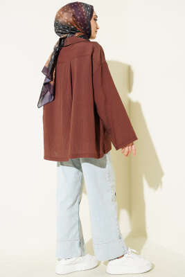 Bilek Manşetsiz İnce Çizgili Gömlek Kahve - Gömlek