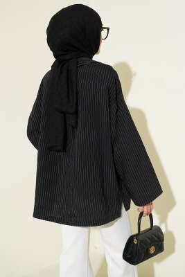 Bilek Manşetsiz İnce Çizgili Gömlek Siyah - Gömlek