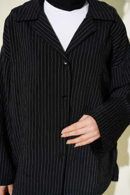 Bilek Manşetsiz İnce Çizgili Gömlek Siyah - Gömlek