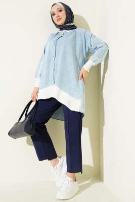 Bilek Ribanalı Düğmeli Kot Tunik Buz Mavisi - Tunik