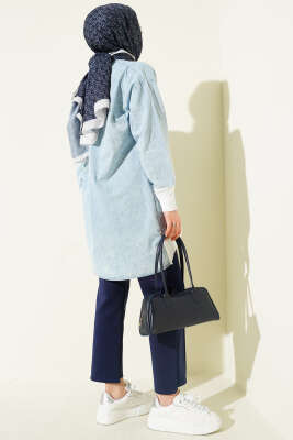 Bilek Ribanalı Düğmeli Kot Tunik Buz Mavisi - Tunik