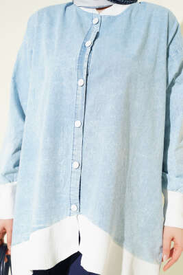 Bilek Ribanalı Düğmeli Kot Tunik Buz Mavisi - Tunik