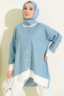 Bilek Ribanalı Düğmeli Kot Tunik Kot Mavisi - POLO LIVE