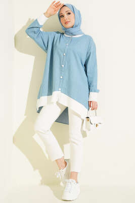 Bilek Ribanalı Düğmeli Kot Tunik Kot Mavisi - Tunik