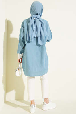 Bilek Ribanalı Düğmeli Kot Tunik Kot Mavisi - Tunik
