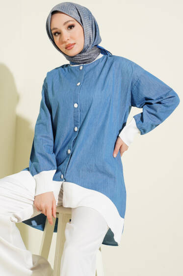 Bilek Ribanalı Düğmeli Kot Tunik Kot - Tunik