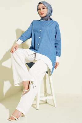 Bilek Ribanalı Düğmeli Kot Tunik Kot - Tunik