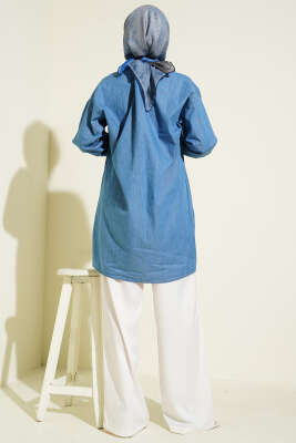 Bilek Ribanalı Düğmeli Kot Tunik Kot - Tunik