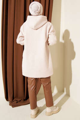 Bilek Ribanalı Fermuarlı Buklet Hırka Bej - Hırka