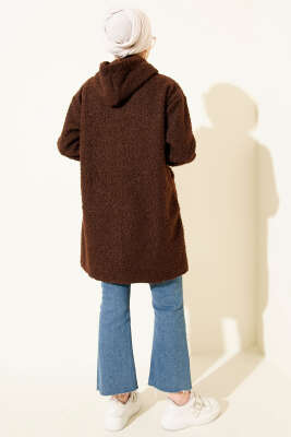 Bilek Ribanalı Fermuarlı Buklet Hırka Kahve - Hırka