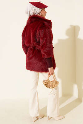 Bilek Ribanalı Kürklü Mont Bordo - Mont