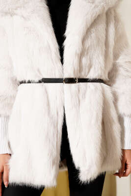 Bilek Ribanalı Kürklü Mont Ekru - Mont