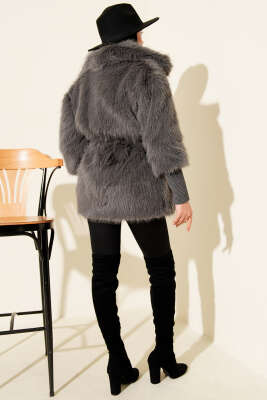 Bilek Ribanalı Kürklü Mont Füme - Mont