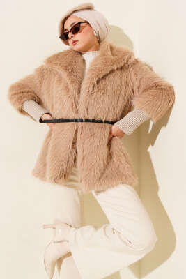 Bilek Ribanalı Kürklü Mont Latte - MUSTİ