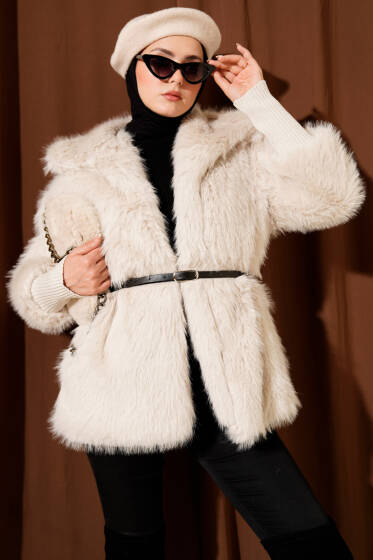 Bilek Ribanalı Kürklü Mont Taş - Mont