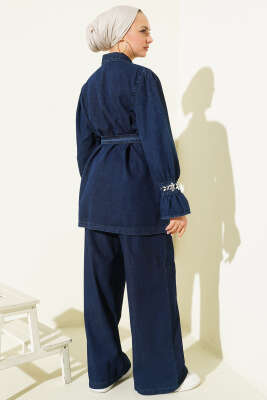 Bilek Taşlı Metal Düğmeli Kot İkili Takım Lacivert - İkili Takım