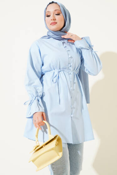 Bilek Tünelli Brit Düğmeli Gömlek Bebe Mavi - Gömlek