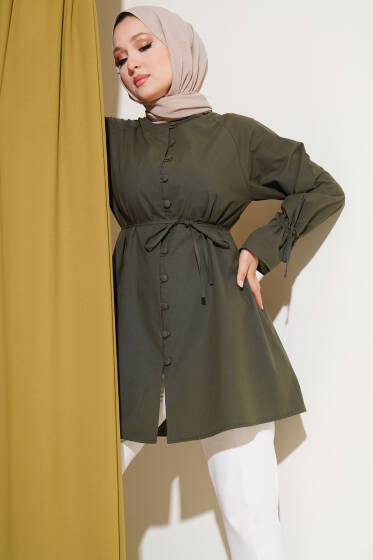 Bilek Tünelli Brit Düğmeli Gömlek Haki - Gömlek