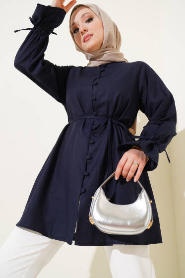 Bilek Tünelli Brit Düğmeli Gömlek Lacivert - Gömlek