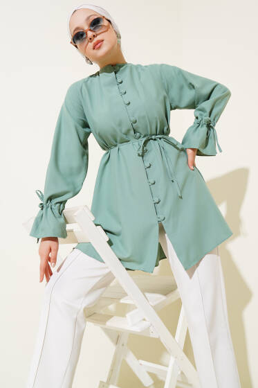 Bilek Tünelli Brit Düğmeli Gömlek Mint - Gömlek