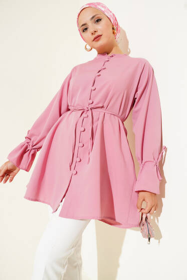 Bilek Tünelli Brit Düğmeli Gömlek Pers Gülü - Gömlek