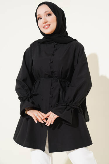 Bilek Tünelli Brit Düğmeli Gömlek Siyah - Gömlek