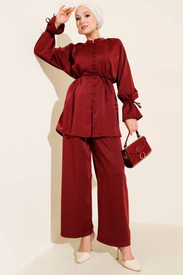 Bilek Tünelli Brit Düğmeli İkili Takım Bordo - İkili Takım