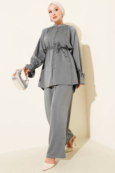 Bilek Tünelli Brit Düğmeli İkili Takım Gri - İkili Takım